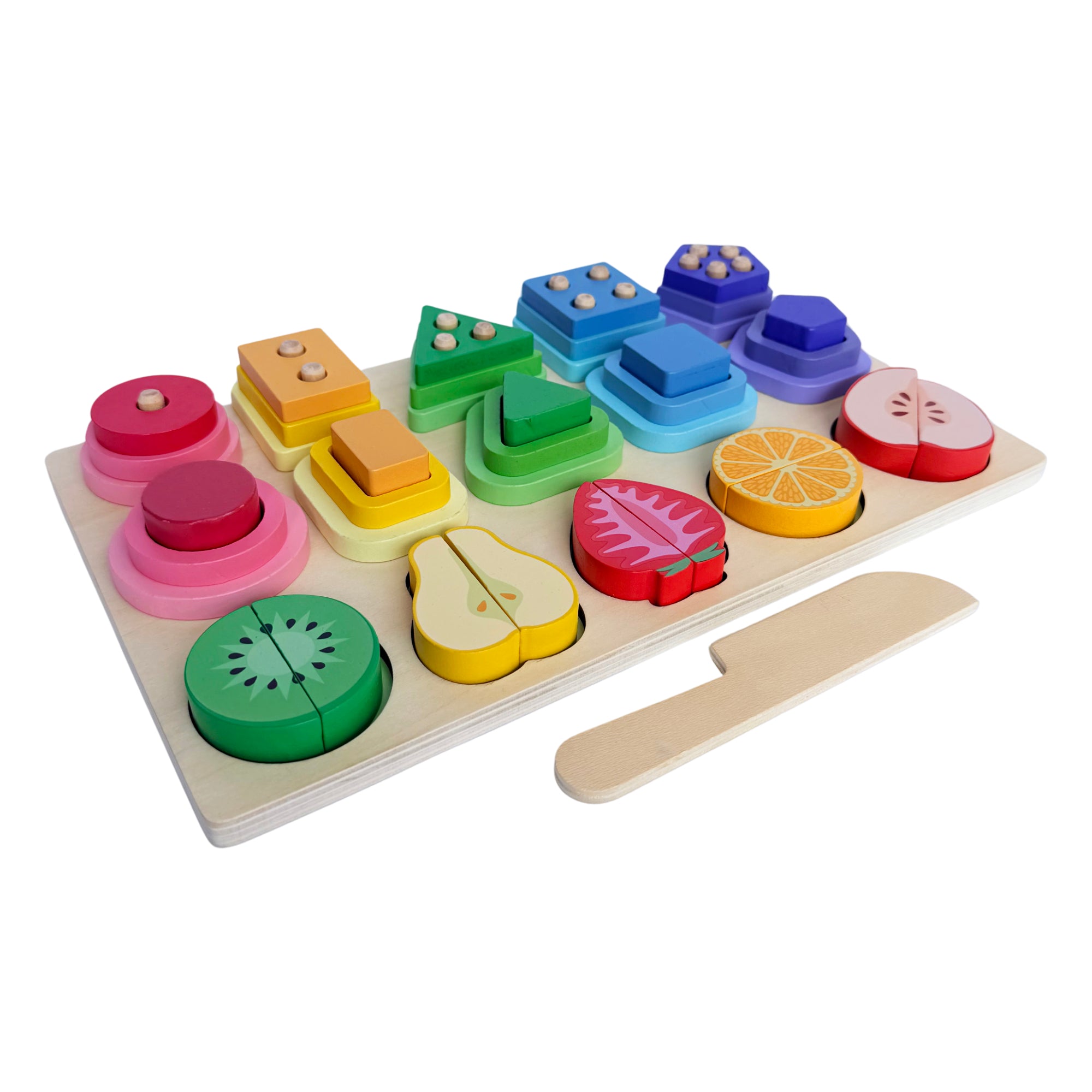 Wooden Fruit Slice & Shape Sorter Set (2-in-1)